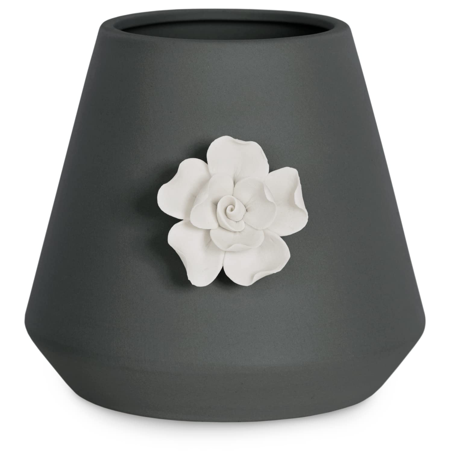 AmeliaHome Lusitano Ceramic Flower Pot Flower Pattern Black