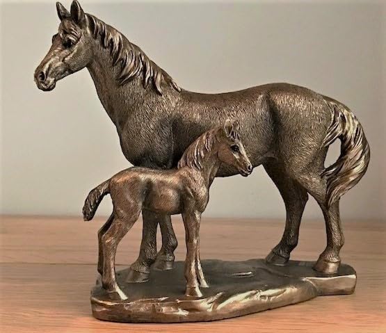 LEONARDO Horse Mare & Foal figurine aged bronze effect, Bronzed Reflections range, gold gift box