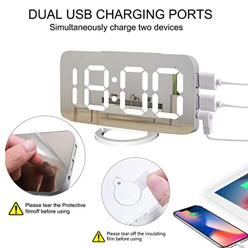 Miowachi Digital Alarm Clock,Large Mirrored LED Clock,Snooze,Dim Night