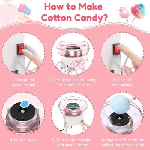NIUB Cotton Candy Machine, Mini Cotton Candy Maker Machine for Kids with Sugar Scoop, Easy & Safe to Use, Pink Vintage Portable Candy Floss Maker for Birthday, Home, Party Gatherings, Christmas Gift