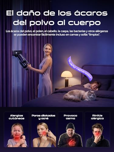Anti-dust dust vacuum, 14000PA Handheld Vacuum Cleaner with UV-C Light, Hot Air, Ultrasound and HEPA Filter, Vacuum Cleaner for Mattress, Sofa, Upholstery and Carpets, Allergy, Pets and Babies – 4 Metres Cable