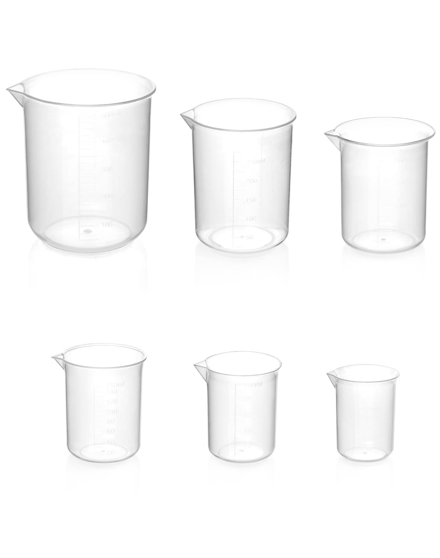 QWORK® 6 Pcs Measuring Cup Plastic Measuring Jug Graduated Beaker 50ml 100ml 150ml 200ml 250ml 500ml for Science Lab Kitchen