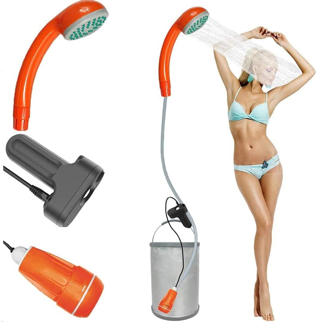 FLYFISH Portable Camping Shower Electric with Shower Head Rechargeable Water Pump Build-in Water Filtration System For Outdoor Travel, Beach, Pool, Dog (Classic Separate Battery)