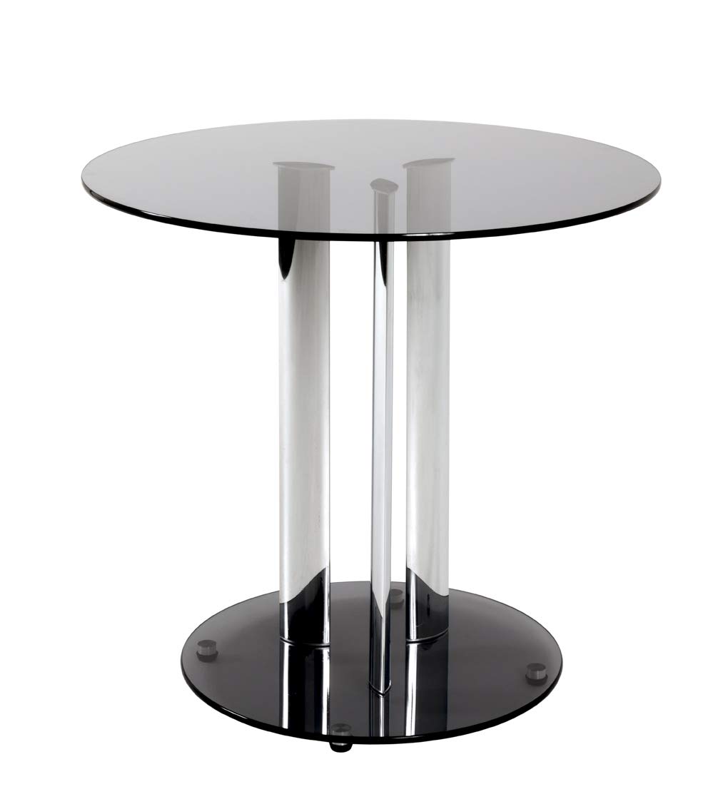 HAKU End Table Chrome, Grey, Metal, Tempered Glass 8 mm - Dim.: H 57 cm X Ø 59 cm, Style: Modern