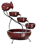 Smart Solar 23941R01 Ceramic Solar Cascade Fountain, Lava Red Finish, Powered by Included Separate Solar Panel, No Operating Costs or Wiring Required