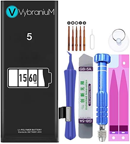 VybraniuM Internal Battery Replacement Kit Tools + Adhesive Compatible with iPhone 5 - New Zero Cycles Li-ion 2019