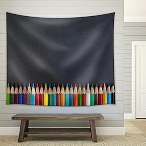Pattern of Color Pencils Isolated on Black Background Close Up - Fabric Wall Tapestry Home Decor - 51x60 inches