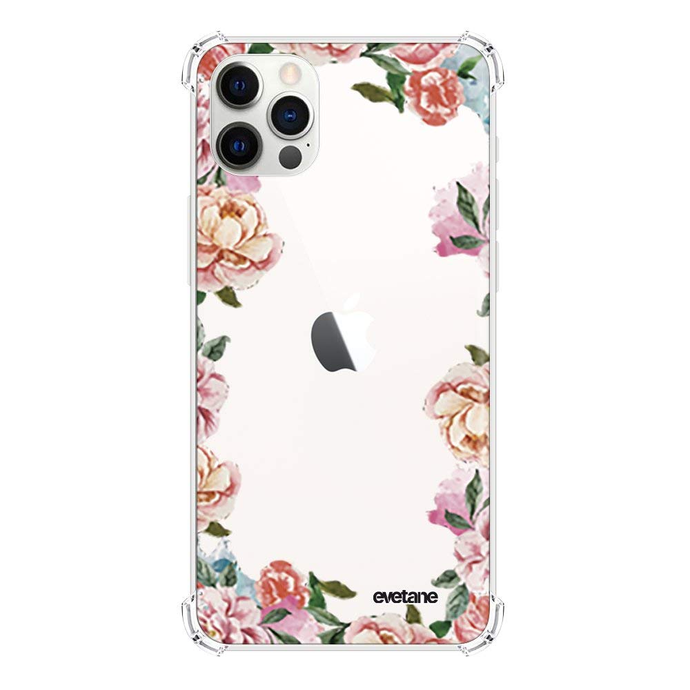 Evetane Case Compatible with iPhone 12/12 Pro Silicone Corners Shockproof Solid Full Protection Heavy Duty Transparent Flowers Pattern Writing Fashion