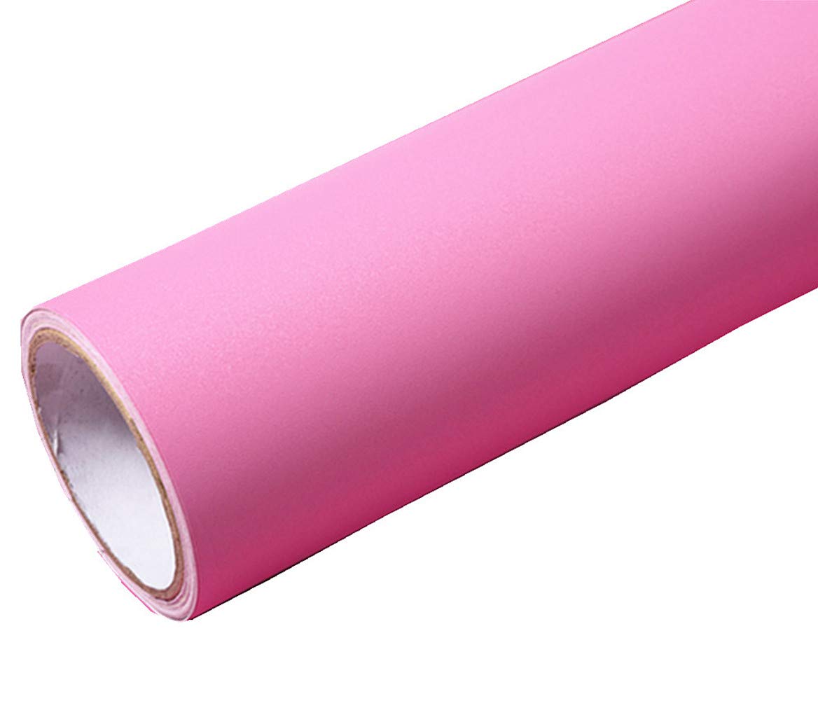 WDragon Solid Color Matte textured Vinyl Adhesive Paper Peel Stick Wallpaper Cabinet Drawer Dresser Shelf Liners Decal,40cm by 250cm (Pink)