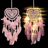 SSAWcasa Dream Catcher for Kids,Dreamcatcher with Led Lights,Girls Bedroom Wall Decor,Colorful Wall Hanging Decorations for Baby Room Birthday Wedding Party Supplies Car Ornament Gift (Heart)