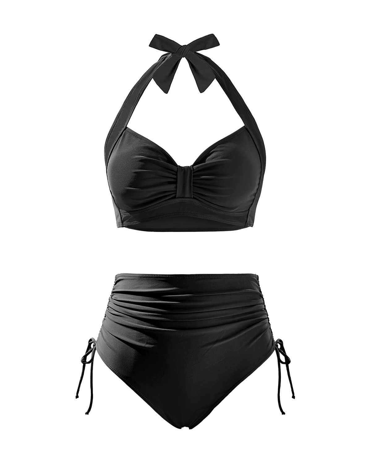 Photo 1 of **MISSING BOTTOMS**Holipick Women's Black Tie High Waisted Bikini Sets Tummy Control Swimsuit Vintage Halter Bathing Suits with Bottom XXL