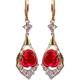 Gold Red Rose Earrings for Women Rose Flower Drop Earrings Blue Rosa Huggie Earring Danity Floral Dangle Earrings Valentine's Day Jewelry Accessories