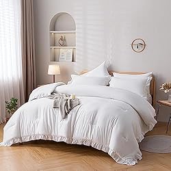 JANZAA Queen Comforter Set White Comforter 3PCS