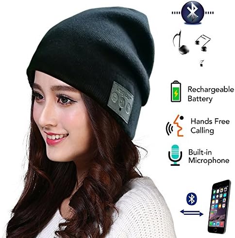LangKou Wireless Bluetooth 4.0 beanies Headphone 100% Cotton Soft Warm hat headset Washable design Color Black …