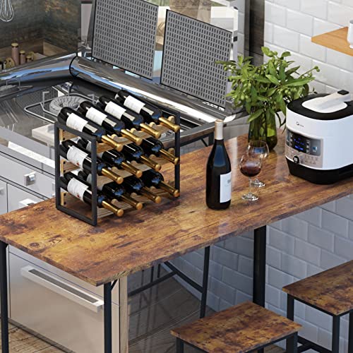 IBUYKE TMJ904H Wooden Wine Rack with 3 Levels, Wine Rack 12 Bottles | Stackable Wine Rack Countertop Storage Organizer Wine Racks for Kitchen Bar Cellar