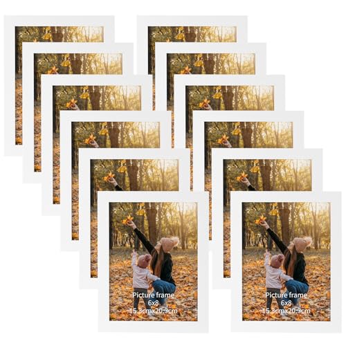 EXYGLO White 8x6 Photo Frame Set of 12, Multiple 8x6 Picture Frames with PS Surface, 6x8 Photo Frame for Wall & Tabletop Display