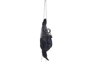 Etistta 17 inch Realistic Hanging Dead Crows Decoy Lifesize Extra Large Black Feathered Crow