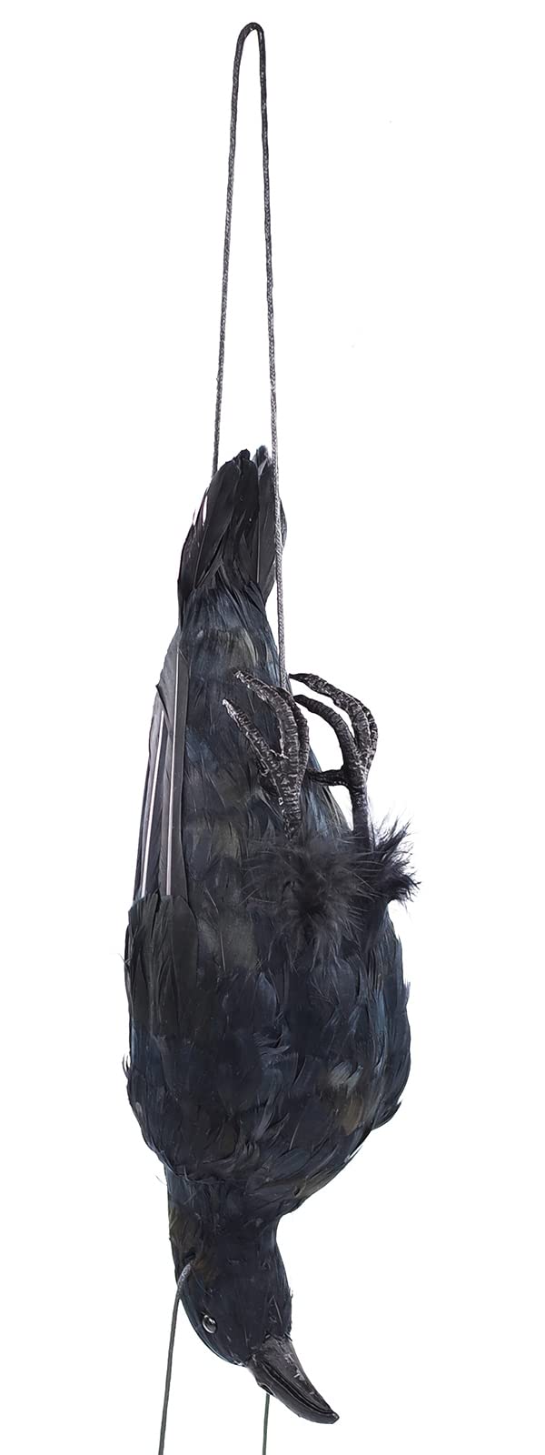 17 inch Realistic Hanging Dead Crows Decoy Lifesize Extra Large Black Feathered Scare Deterrent Crow