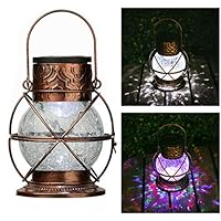 Go2garden Solar Lantern Outdoor Hanging Garden Lights, Decorative Rainbow Lamp Metal&Glass for Patio Tabletop Decorations (Bronze,3 Lumens)