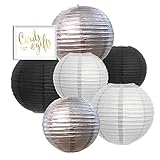 Andaz Press Hanging Paper Lantern Party Decor Trio Kit with Gold Party Sign, White, Black, Silver, 6-Pack, For New Year's 2017 2018 2019 Decorations