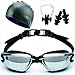 GAOGE Swimming Goggles + Swim Cap + Case + Nose Clip + Ear Plugs,Swim Goggles Anti Fog UV Protection for Adult Men Women Youth Kids Child Black
