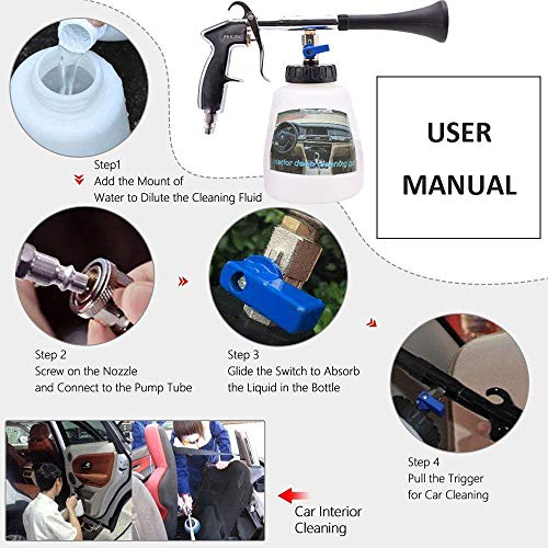 Turbo Clean Pro Car Interior Cleaner - High Pressure Tornado Deep Cleaning Gun Wash Brush, Spray Tool Kit, Car Washing Cloth, Vehicle Exterior Glass Cleaner, for Air Compressor, 1L Foam Bottle - Thumbnail 6