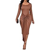 ENOPINK Fall Bodycon Dresses for Women 2026 Spring Long Sleeve Midi Dress Square Neck Party Club Wrap Long Dress