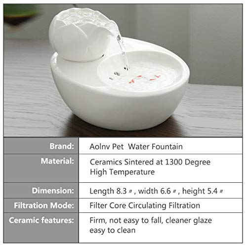 Aolnv Lotus Cat Water Fountain, Automatic Ceramic Drinking Fountain for