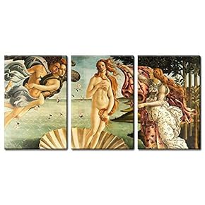 3 Panel World Famous Painting Reproduction on Canvas Wall Art - The Birth of Venus by Sandro Botticelli - Modern Home Art Ready to Hang - 16"x24" x 3 Panels