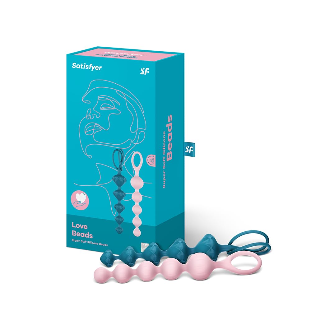 Satisfyer Love Beads Anal Chain | Plug for Men and Women | Anal Toy Grip Handle | Sex Toy with Prostate Stimulation | Butt-Plug with Ascending Shape | Skin-Friendly Set | 2-Piece
