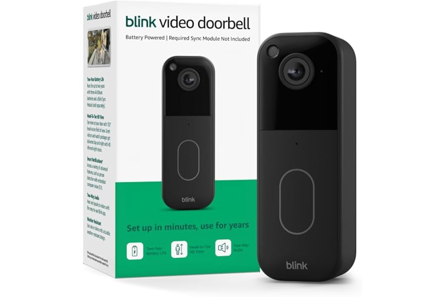 Blink Video Doorbell – Head-to-toe HD view, two-year battery life, and simple setup. Required Sync Module not included – Add-On (Black)