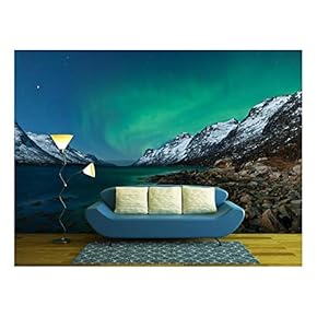 Northern Lights Aurora Borealis in Norway - Removable Wall Mural | Self-Adhesive Large Wallpaper - 66x96 inches
