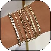 Rrdaily Gold Stackable Bracelets Set for Women, Trendy Multi Layer Adjustable Pendant Chain Bracelets Set, Dainty 14k Gold Cubic Zirconia Jewelry Gifts (A)