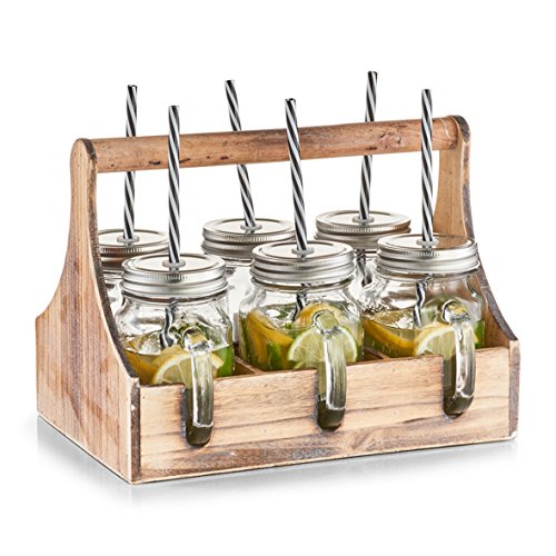 Zeller 19747 Trinkgläser-Set, 7-TLG, Glas/Metall/Holz, ca. 29 x 22,5 x 22,1 cm – Bild 3