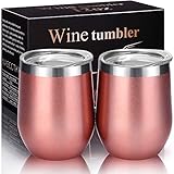 MASCOTKING Wine Glasses Tumbler - 12 oz 2 Pack - Double Wall Vacuum Insulated Cup with Lids for Keeping Wine, Coffee, Drinks - Beverage Warm in Winter
