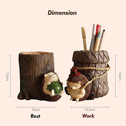 ToiM Cute Hedgehog Desk Pen Pencil Pot Holder, Toothbrush Holder, Resin Desktop Organizer Container, Stationery Storage, Office Desk Decoration, Study Bookshelf Decor (Rest)
