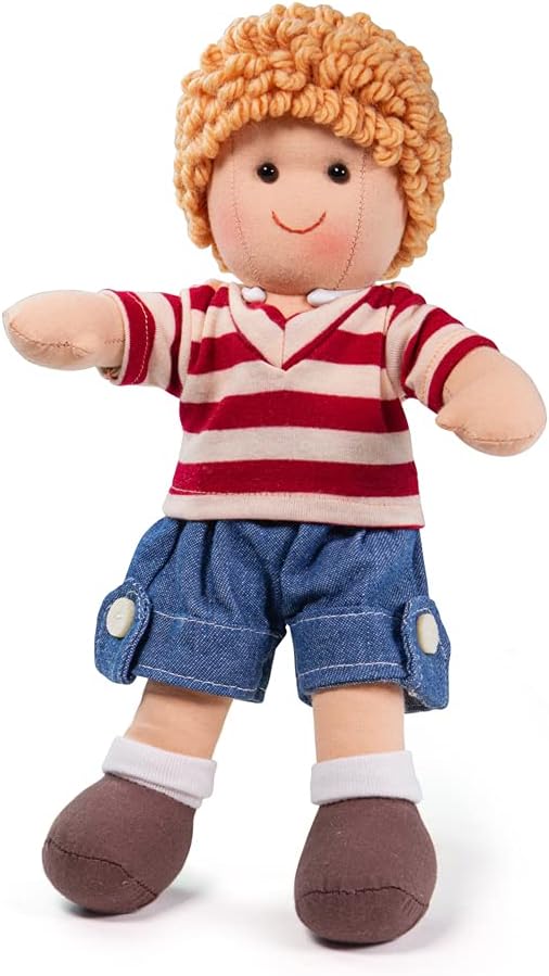 Bigjigs Toys Harry Doll - Small Ragdoll 28cm Denim Shorts Curly Hair