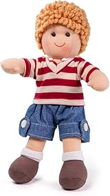 Bigjigs Toys Harry Doll - Small Ragdoll 28cm Denim Shorts Curly Hair