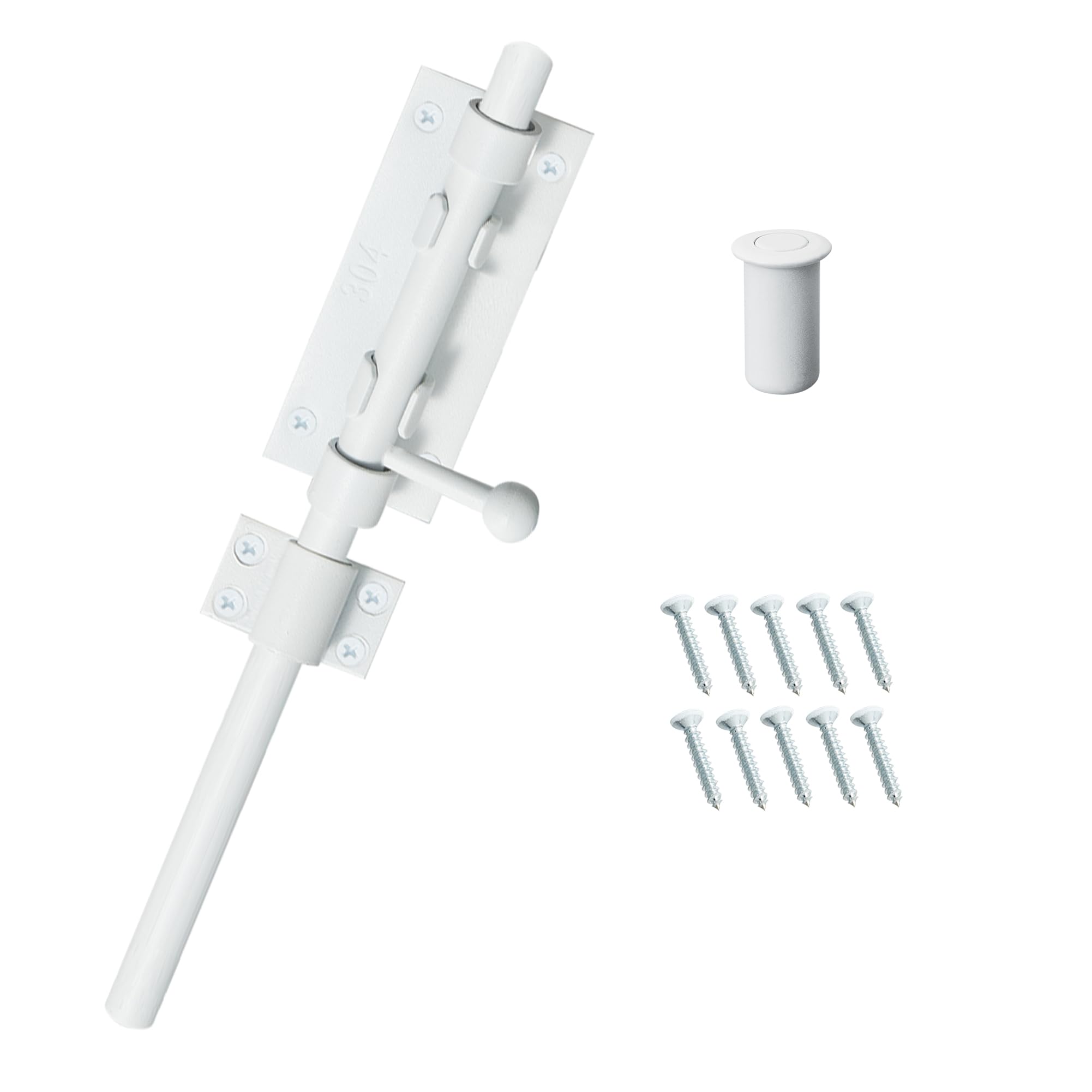 Photo 1 of Barrel Bolt Latch 9.6 Inch White Cane Bolt Heavy Duty Gate Latch 304 Stainless Steel Slide Bolt Latch Hardware for Outdoor Fence Wooden Gates Barn Door Inside Door