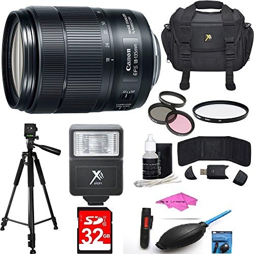 Canon EF-S 18-135mm f/3.5-5.6 IS USM Lens w/ Authorized Dealer Warranty Deluxe Bundle includes Lens, Case, Tripod, 67mm Filter Kit, 32GB Memory Card, Flash, DIGITALUNIVERSE Cloth and FREE ACCESSORIES