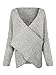Joeoy Women's Gray Criss Cross Wrap Front V Neck Long Sleeve Knit Sweater Jumper