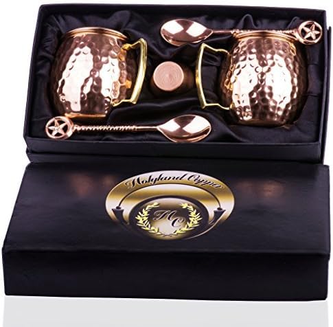 Gorgeous Moscow Mule Copper Mugs: The Perfect Gift for Classy People! 100% Classic Copper Engraved Set Including 2 Mugs, BONUS Shot Cup &amp; 2 Decorated Spoons. For Cold Drinks, Cocktails, Iced Coffee