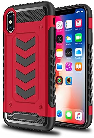 iPhone X Case,AGRIGLE [Linear Marker] 2 in 1 Double Layer Shock Absorption Defender Hybrid Protection Case Cover for iPhone X/iPhone 10 (Red)