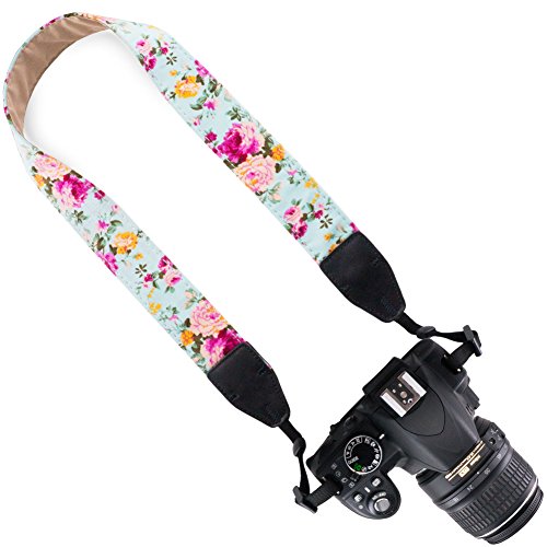 Wolven Pattern Cotton Camera Neck Shoulder Strap Belt Compatible for DSLR/SLR/Men/Women etc, Blue Rose