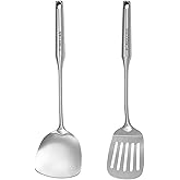 FONGLUAN Stainless-Steel Turner Spatula Set, Set of 2, Slotted Turner, Wok Spatula, Heavy Duty Metal Kitchen Utensils for Cooking