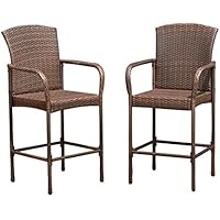 Sale Costway Rattan Wicker Bar Stool Outdoor Backyard Chair Patio Furniture With Armrest Æ Set Of Two Furniture Wicker Patio Table Set