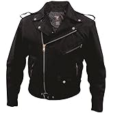 Allstate Leather Men's AL2954 Black Denim Men’s Motorcycle Jacket with Zippered Pockets and Silver Hardware