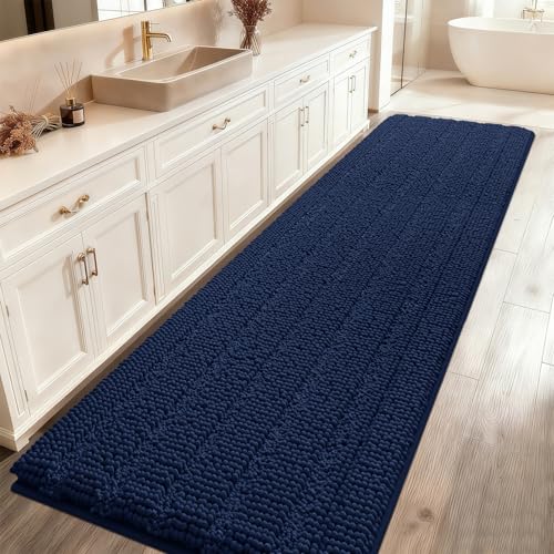 Striped Navy Blue Bathroom Rug Mat