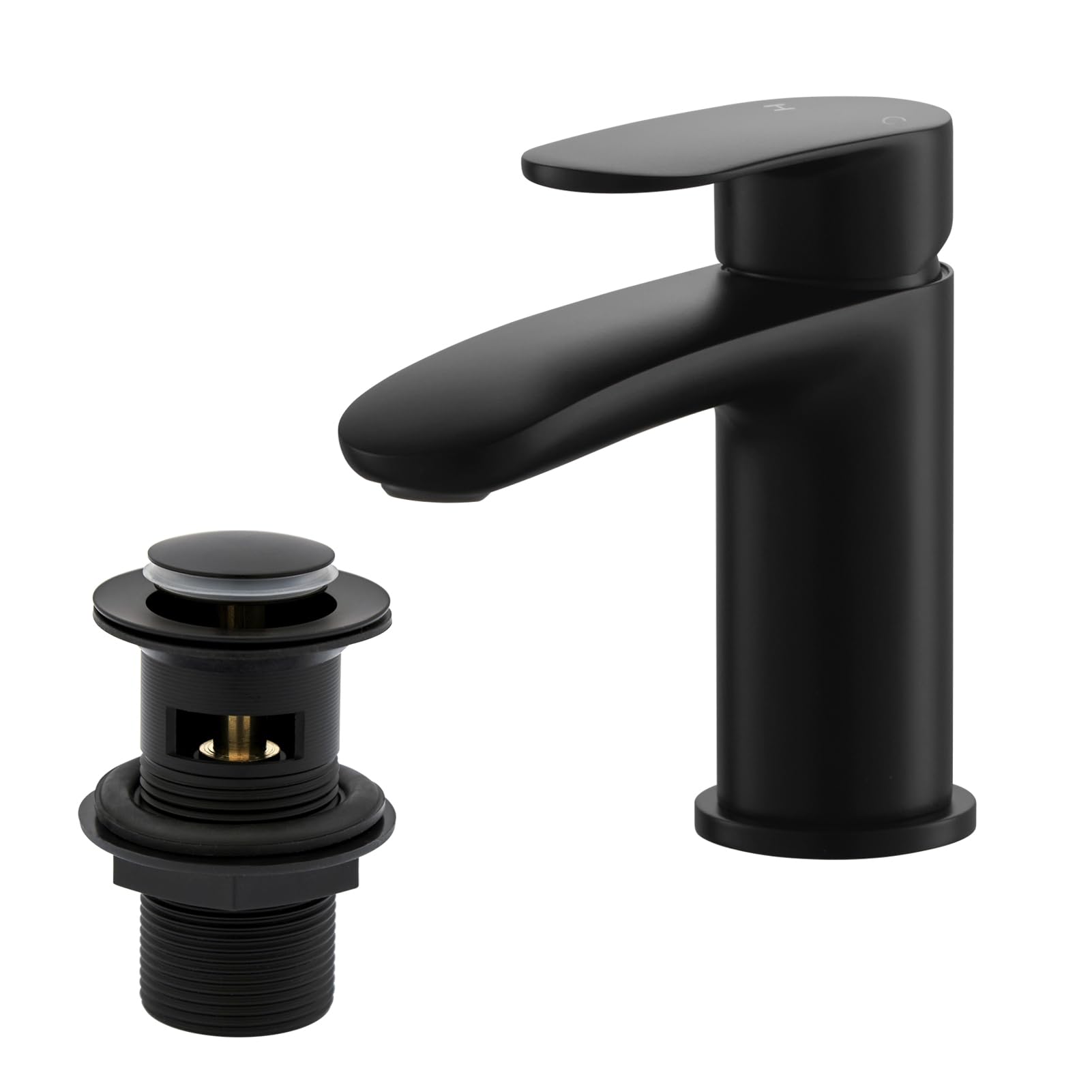 Basin Mixer Tap with Drain, BATHWEST Brass Bathroom Sink Taps with Waste, Modern Bathroom Taps with Pop Up Waste 492BK (Black, Large)