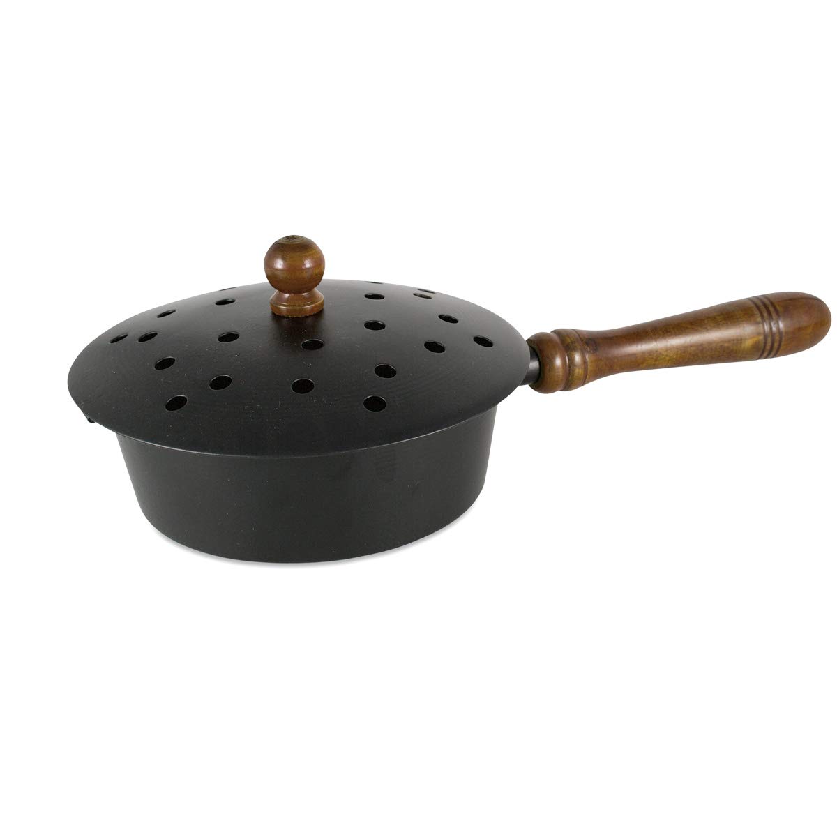 NKLaus incense pan metal black wooden handle hinged lid incense pan 2228